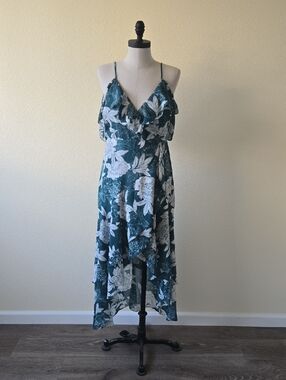 Bardot Teal & White Floral Ruffle High-Low Dress